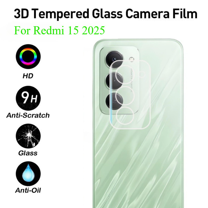 3 ชิ้น 3D กล้องเลนส์ป้องกันฟิล์มสําหรับ Redmi 15 Redmi15 15C 14C 14R 4G 5G 2025 กระจกนิรภัยโปร่งใสเต็มรูปแบบป้องกันปกหลัง