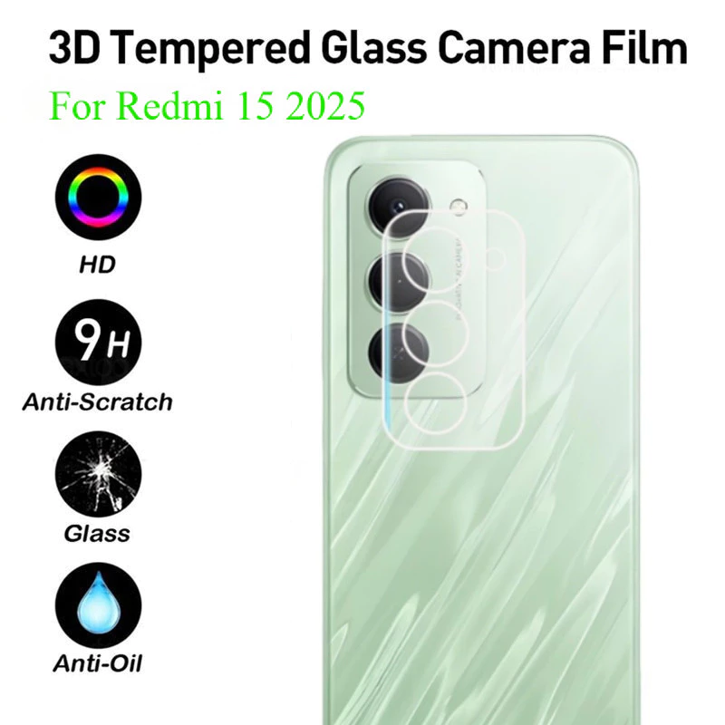 3 ชิ้น 3D กล้องเลนส์ป้องกันฟิล์มสําหรับ Redmi 15 Redmi15 15C 14C 14R 4G 5G 2025 กระจกนิรภัยโปร่งใสเต็มรูปแบบป้องกันปกหลัง