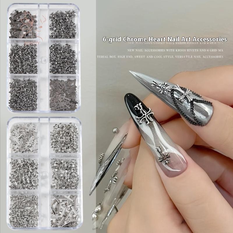 [maybeauty] 6/12 กริด Punk Alloy เล็บ Charms โลหะ Rivets Pierced Rivets Retro ตกแต่งเล็บอุปกรณ์แต่งเล็บ {TH}