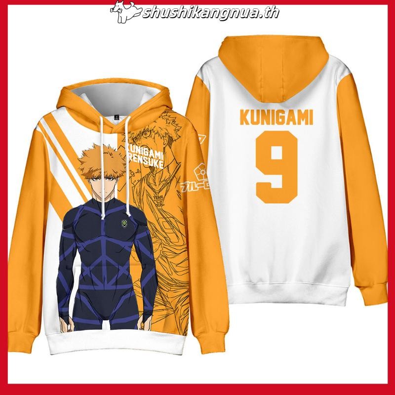 เสื้อกันหนาวลําลอง มีฮู้ด ลายการ์ตูนอนิเมะ BLUE LOCK Merchandise BLUE 3 มิติ แบบสวมหัว แฟชั่นสําหรับ