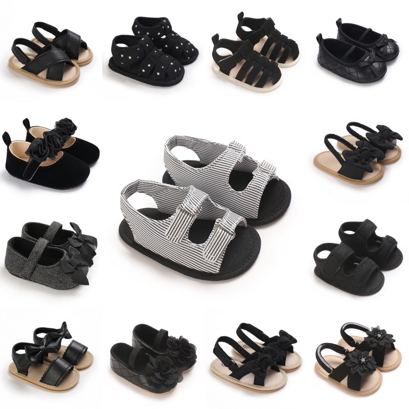 รองเท้าเด็กผู้หญิงสีดำคลาสสิกมีโบว์ เหมาะสำหรับเด็กเรียนเดิน