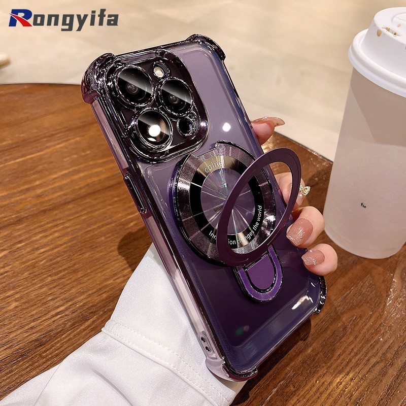 หรูหรากันกระแทกสําหรับ Vivo X100 Ultra X100s T3 Lite 5G iQOO Neo 9 9s Pro Z9 Turbo Z9X Z8 Z8X วงเล็บไร้สายผู้ถือแม่เหล็กกรณีโปร่งใสชุบถุงลมนิรภัยฝาครอบแม่เหล็ก