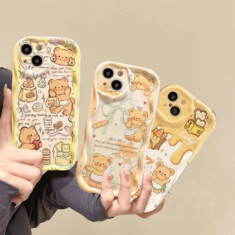 น่ารักขนมปังเนยหมีเคสโทรศัพท์สําหรับoppo A60 A16 A17 A74 4G A78 A94 A98 A5S A3S Reno 8 7 6 5 4 Lite 5F 6Z 7Z 8T 5Gปลอกซิลิโคนอ่อนนุ่มขอบหยัก
