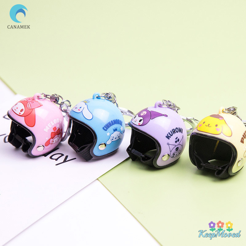 Keepmoved Kuromi Melody หมวกกันน็อครูปร่างพวงกุญแจอะนิเมะ Kawaii Hello Kitty Cinnamoroll ของเล่นตุ๊กตากระเป๋าเครื่องประดับพวงกุญแจรถจี้ของขวัญใหม่