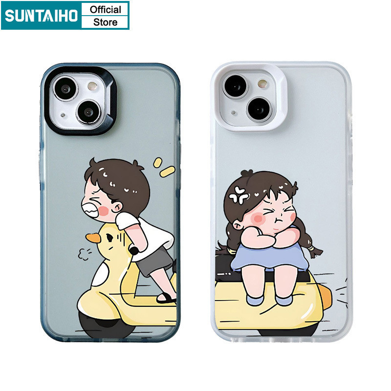 Suntaiho เคสไอโฟน ตลกน่ารักสาวคู่รูปแบบ Clear Frosted สําหรับ Iphone 15 14 12 13 11 Pro Max IP 7 8 Plus Iphon X Xs XR Xs Max TPU ซิลิโคนนุ่มพรีเมี่ยมกันกระแทกปกหลัง