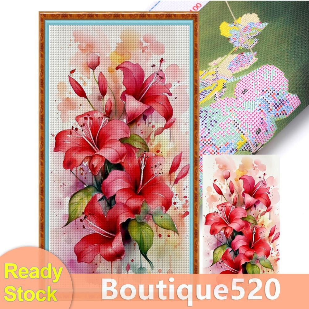 ด้ายผ้าฝ้าย Eco ปักเต็ม 14CT ชุดปักครอสติส Lily พิมพ์ 25x45 ซม. [boutique520.th]