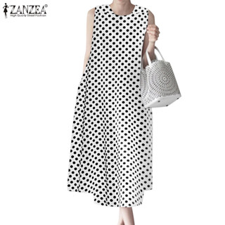 ZANZEA ใส่ ซานเซีย ผู้หญิงสไตล์เกาหลีสไตล์ โอ คอแขนกุดลายจุด…