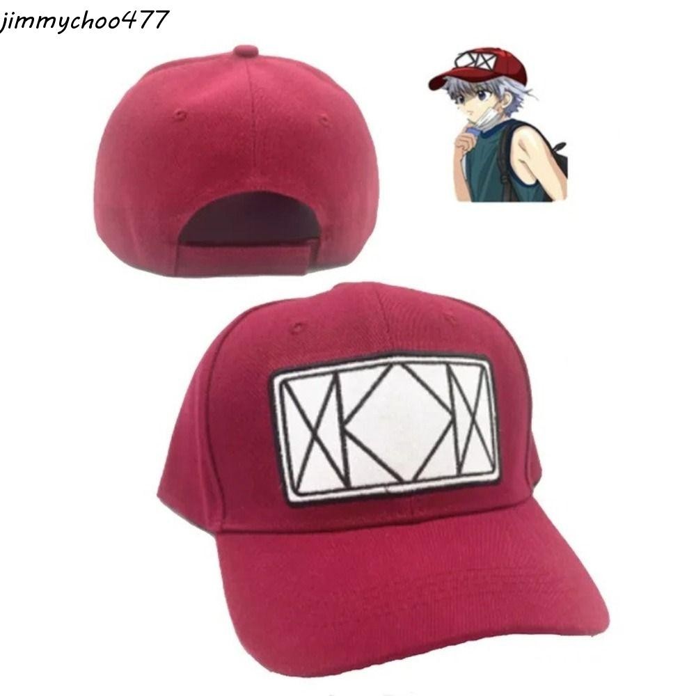 JIMMYCHOO Killua Zoldyck Cap, เย็บปักถักร้อย Adjustable Hunter X Hunter Hat, Sunhat Cosplay Red Anim