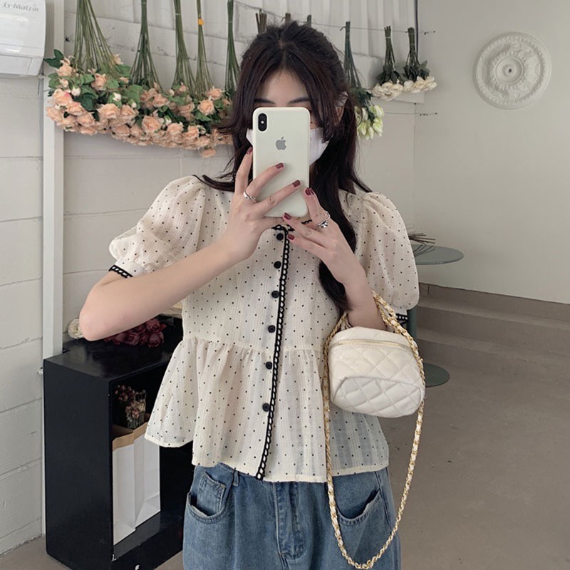 แฟชั่นผู้หญิงสไตล์ใหม่คอวีลูกไม้ปักเสื้อแขนสั้นผู้หญิงลดอายุ - รูปที่ 2