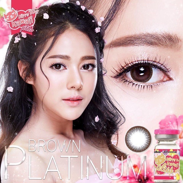 คอนแทคเลนส์(บิ๊กอาย)🔥Platinum🔥(Kitty Kawaii) สี : Brown / Black รายเดือน มีค่าสายตา
