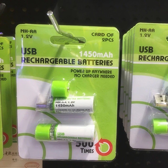 Battery AA ถ่านชาร์จ USB AA ขนาด 2.5A 1.2V 1450MAH ใช้ได้กับอุปกรณ์ทุกชนิด เช่น รีโมท ของเล่น ไฟฉาย เป็นต้น ชาร์จซ้ำได้