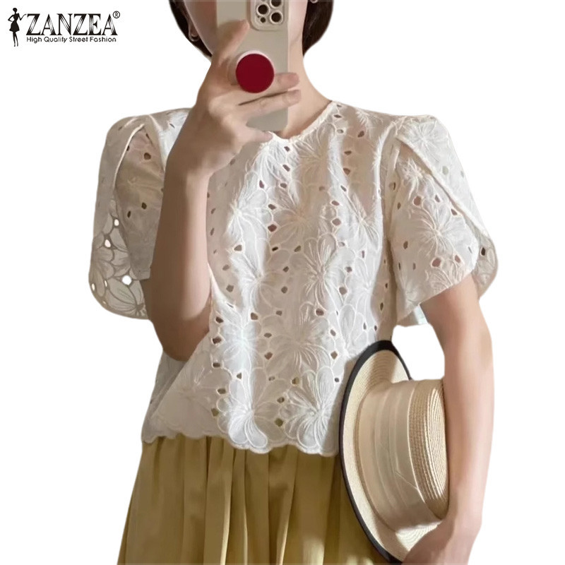 ZANZEA ซานเซีย ผู้หญิงแฟชั่นเกาหลีคอกลมแขนสั้นเสื้อหลวม