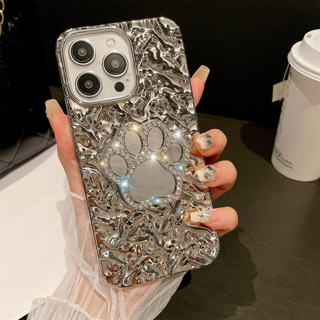 Mirror cat paw Holderเคสโทรศัพท์สําหรับiPhone 11 12 13 14 15 pro max 14 15 plus Anti DROPเลนส์ป้องกันกันกระแทกCove soft Caseเคสโทรศัพท์