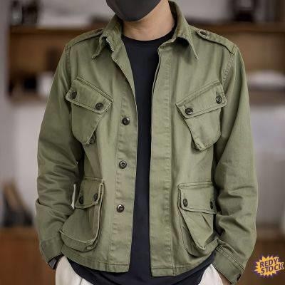 Jaket กางเกงยีนส์ lelaki เสื้อแจ็คเก็ตยีนส์ผู้ชายฤดูใบไม้ผลิหลายกระเป๋าย้อนยุคป้องกันแรงงานเสื้อผ้าทํางานผู้ชายและผู้หญิงสไตล์ทหารแรงงาน pr