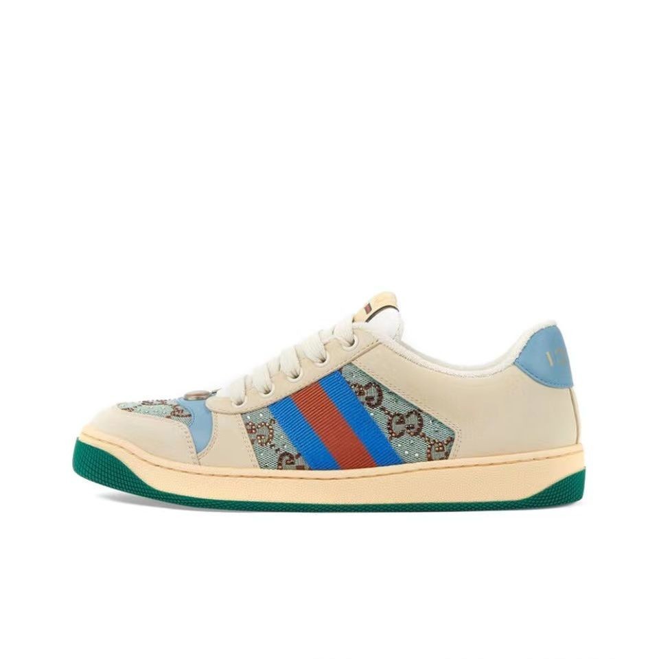 Gucci Pure Original Ding-Class Dirty Shoes Distressed Small Dirty Shoes Presbyopic หนังยางเปล่าผู้ชายอินเทรนด์ผู้หญิงรองเท้าผ้าใบกีฬาลําลอง