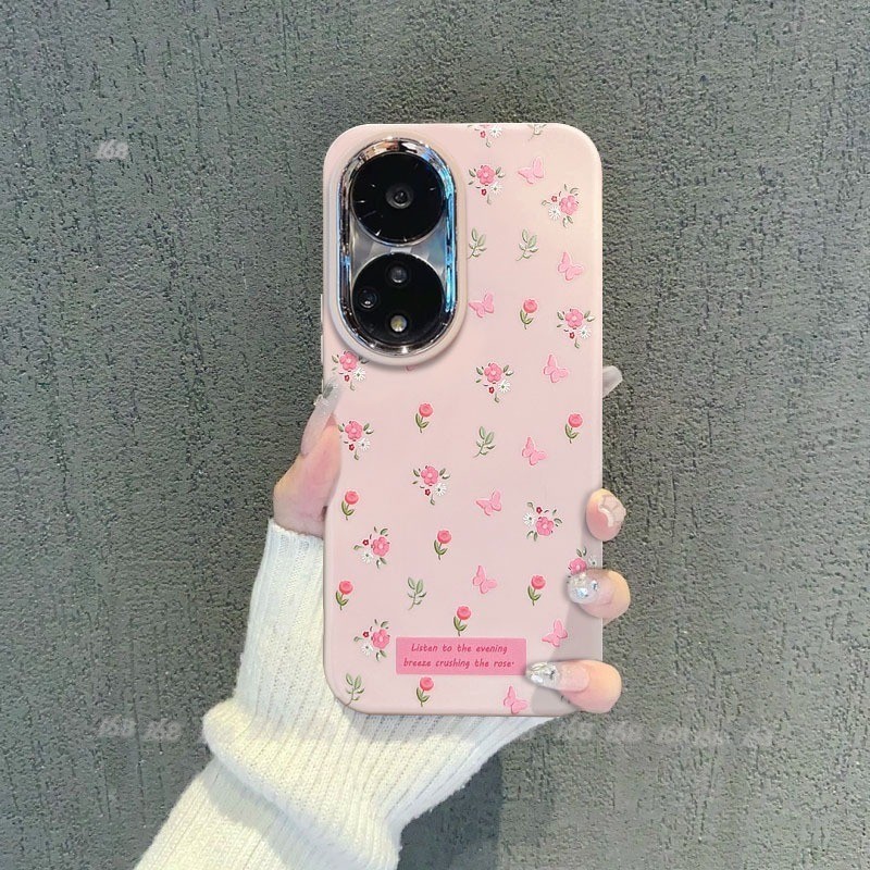 เคส OPPO A79 A78 A98 5G เคส OPPO A38 A18 A60 ดอกไม้ผีเสื้อน่ารักนุ่มซิลิโคนเคลือบเคสกันกระแทกกรอบเลนส์ชุบเงินสไตล์ฝาครอบโทรศัพท์ป้องกันลายนิ้วมือ