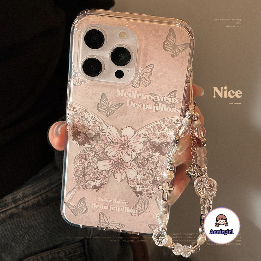 ดอกไม้เกาหลีผีเสื้อลูกปัดเชือกเส้นเล็กเคสโทรศัพท์สําหรับ ไอโฟน 15 14 โปรแม็กซ์ 12 13 มือโปร สูงสุด กันกระแทกฮาร์ดโทรศัพท์ปกหลัง