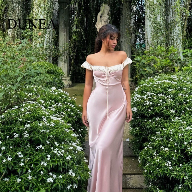 ดวย ผู้หญิงฝรั่งเศสเซ็กซี่หวานสแควร์ปกสายรัดพัฟแขนชุดสีชมพู - รูปที่ 5