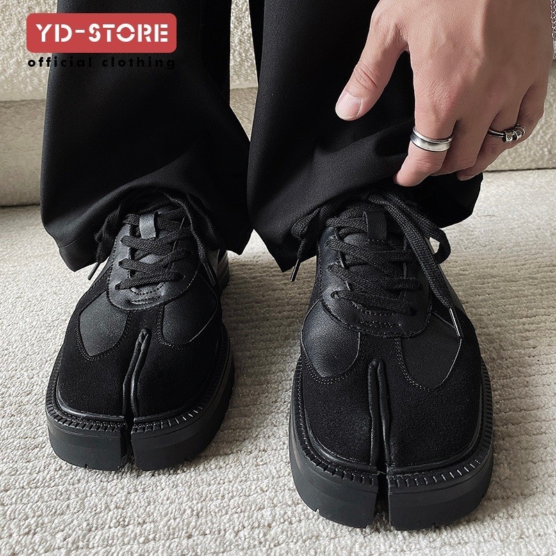 รองเท้า Tabi สําหรับผู้ชายและผู้หญิงหนังรองเท้ากีฬาลําลองผูกเชือก unisex หนังกลับรองเท้าต่ําด้านบนดีไซน์สบายและเฉพาะ
