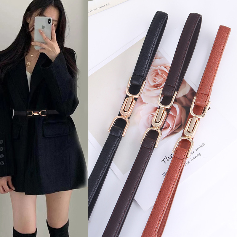 ผู้หญิงเข็มขัดบางหัวเข็มขัดปรับที่เรียบง่ายและทันสมัยอเนกประสงค์กับกระโปรงสไตล์เกาหลีเข็มขัดปรับเข็มขัดเอว