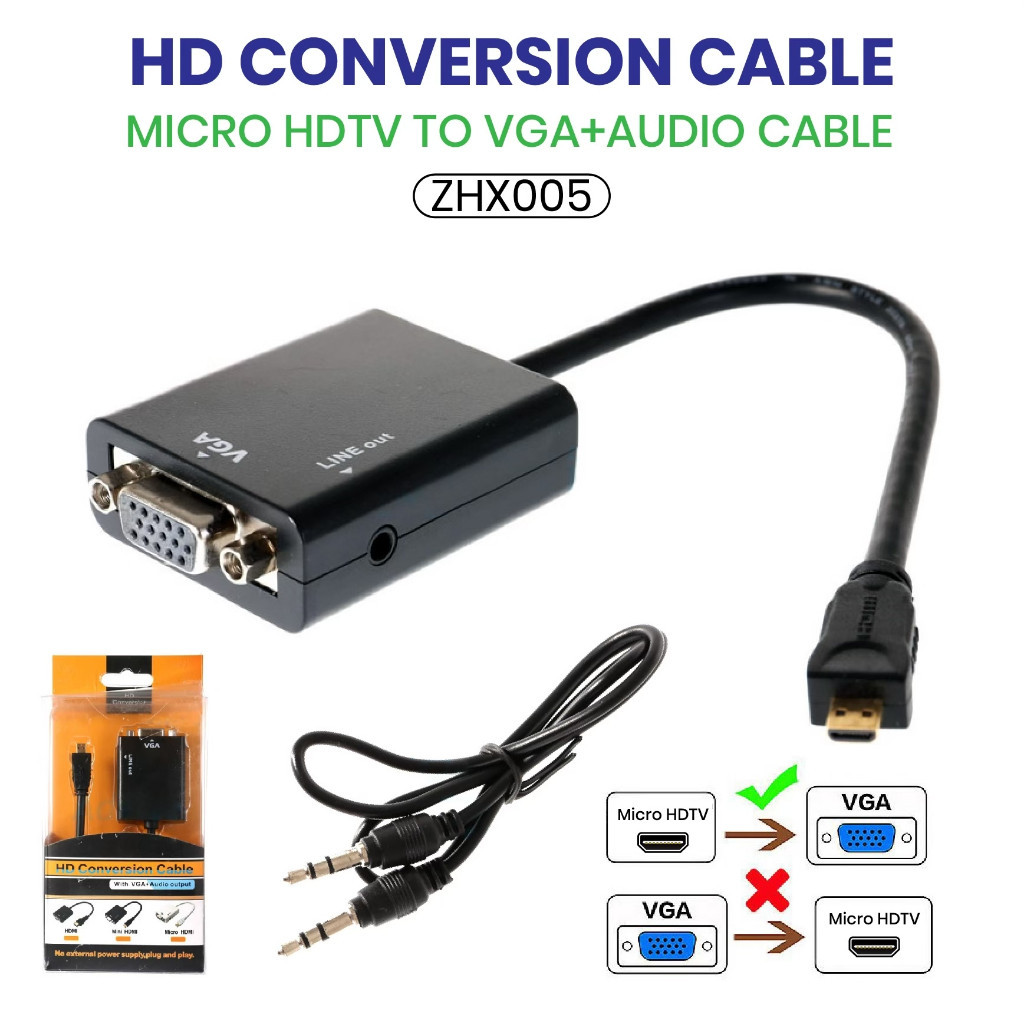 สายแปลง Micro HDTV to VGA Cable สายจาก Micro HDTVออกVGA สาย HDTV Cable Converter Adapter HD1080p Cab