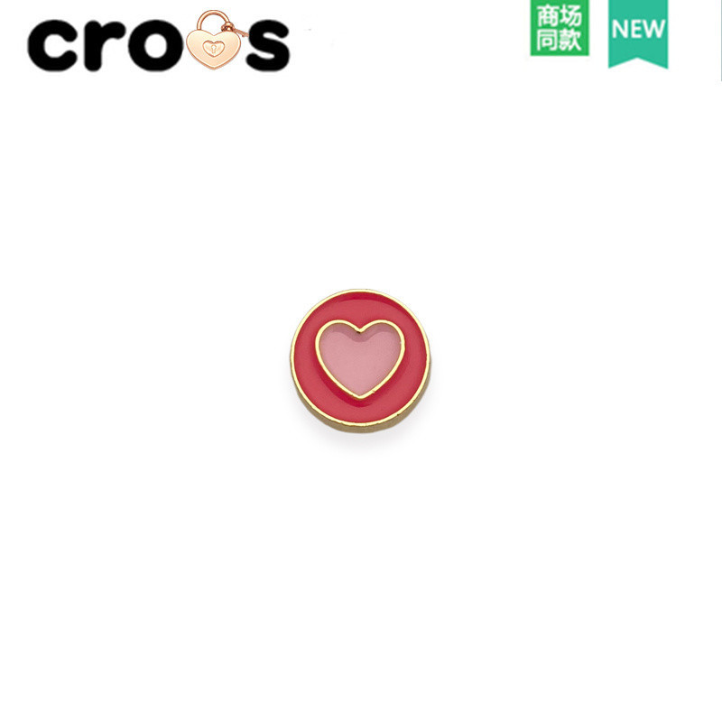 Jibbitz Crocs Charms จระเข้ รองเท้าดอกไม้อุปกรณ์เสริมรองเท้าหัวเข็มขัดโลหะรองเท้าดอกไม้ตกแต่ง,หัวใจสีชมพูที่ถอดออกได้