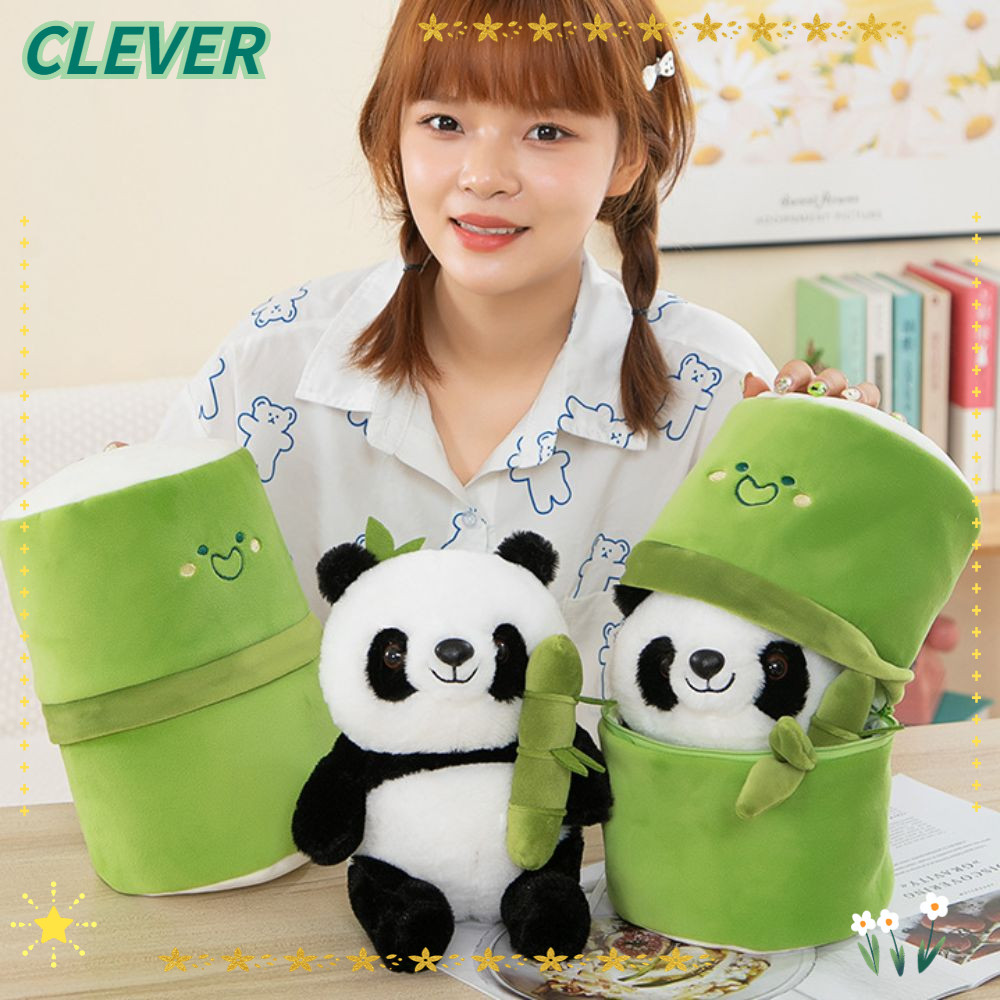 Clever ตุ๊กตาหมีแพนด้า, นุ่ม 25 ซม.แพนด้าในตุ๊กตาหลอดไม้ไผ่, ของขวัญวันเกิด Creative Plush สุดน่ารักตุ๊กตาสัตว์ของเล่น