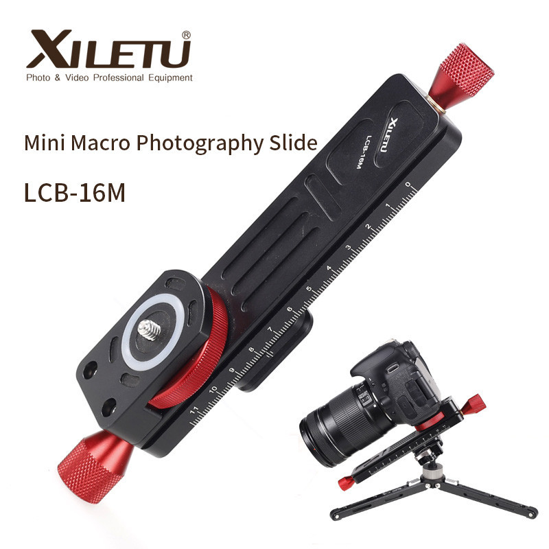 XILETU LCB-16M Mini Macro Photography Rail Slider โต๊ะแบบพกพาสไลด์สําหรับกล้อง Macro Time-lapse การถ่ายภาพ ARCA SWISS