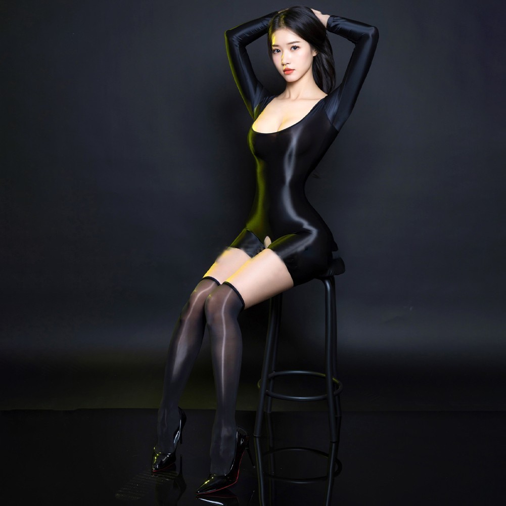 [COLORHM]ชุดบอดี้สูทเคลือบเงาผู้หญิงเข้ารูปกีฬาสั้นเปิดเป้าชุดชั้นในรัดรูป Clubwear - รูปที่ 4