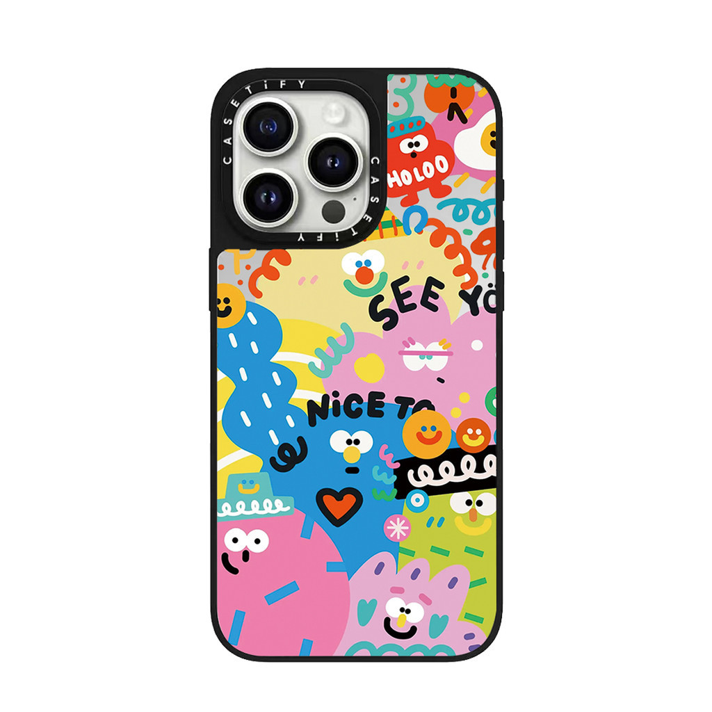 Happy Monster Hard Mirrorเคสโทรศัพท์สําหรับIPhone 15 ProMax 15Pro 15 14 13 12 11 Pro Maxกรณีห่อกันกระแทกMatte Frostedด้านหลังอะคริลิค