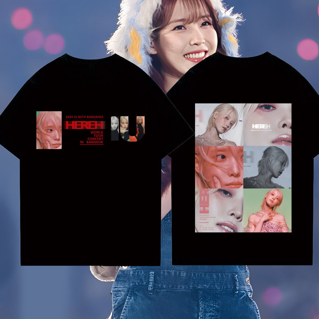 Kaos IU Tshirt - เสื้อยืด IU HR Concert World Tour - IU Love Wins Graphic Tee Kpop T เสื้อผ้าฝ้าย 10