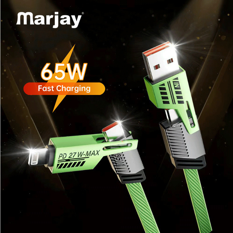 Marjay 4-in-1 PD 65W สาย USB Type C Dual Connector Mechanical Fast Charging สาย USB C