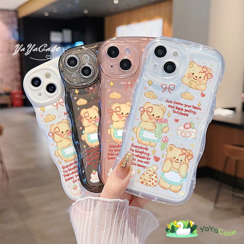 สำหรับ iPhone11 13 Cute Case For เคสไอโฟน15 14 12 Pro Max 15 7 8 Plus X XR XS MAX Honey Bear ซิลิโคนนุ่มฟองคลื่น เคส