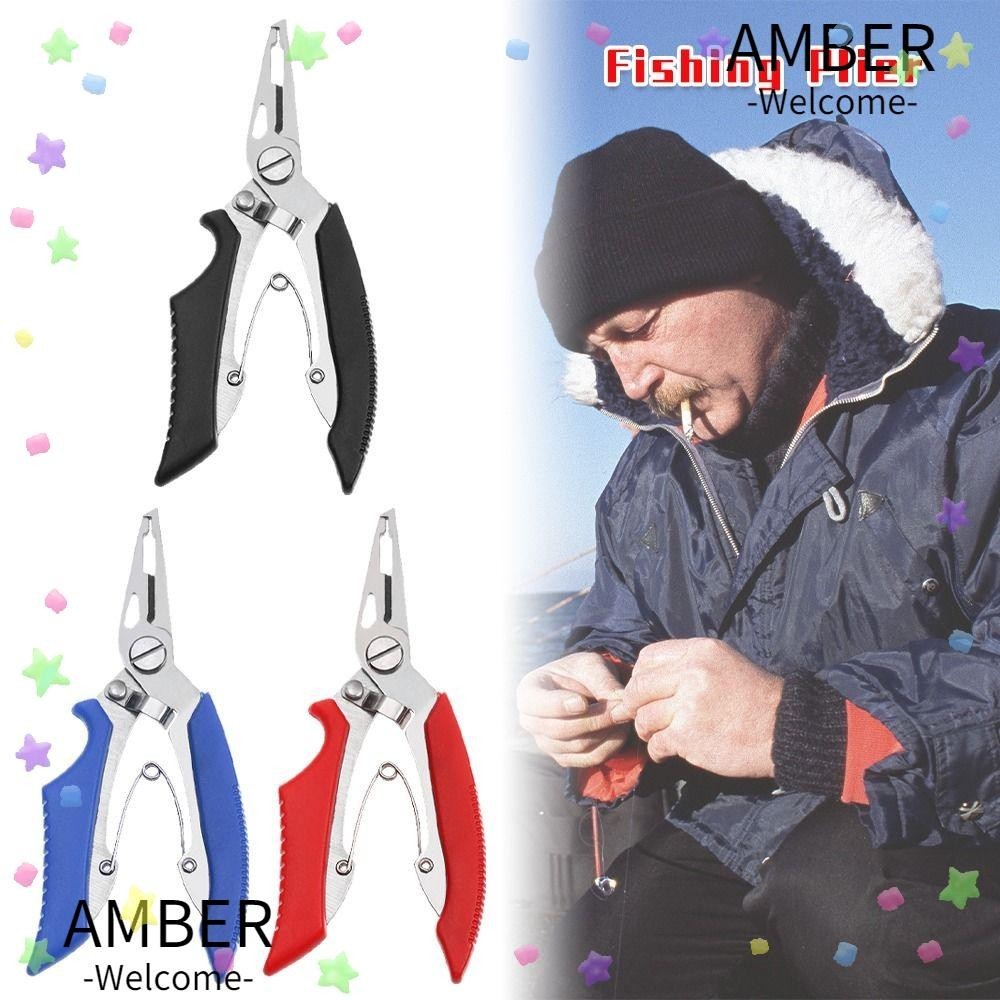 Amber กรรไกรตัดสายเบ็ดตกปลา สเตนเลส ด้ามจับพลาสติก สีฟ้า สีแดง คุณภาพสูง อเนกประสงค์