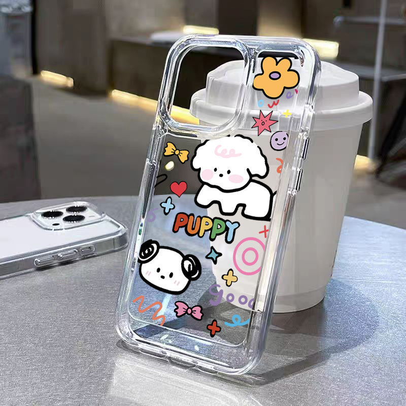 เคสไอโฟน 13 TPU นิ่มกันกระแทก เคสโทรศัพท์ iPhone 11 12 13 14 15 Pro Max XR XS X 7/8P สุนัขสีขาวเล็กๆน้อยๆมีความสุข