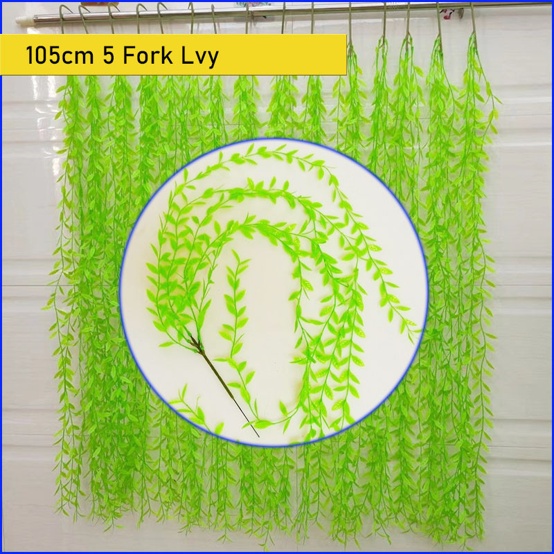 ใบไม้ประดิษฐ์ 105 ซม. 5 ส้อม Willow Vine strips พืชพลาสติก Ivy สําหรับตกแต่งผนังบ้าน