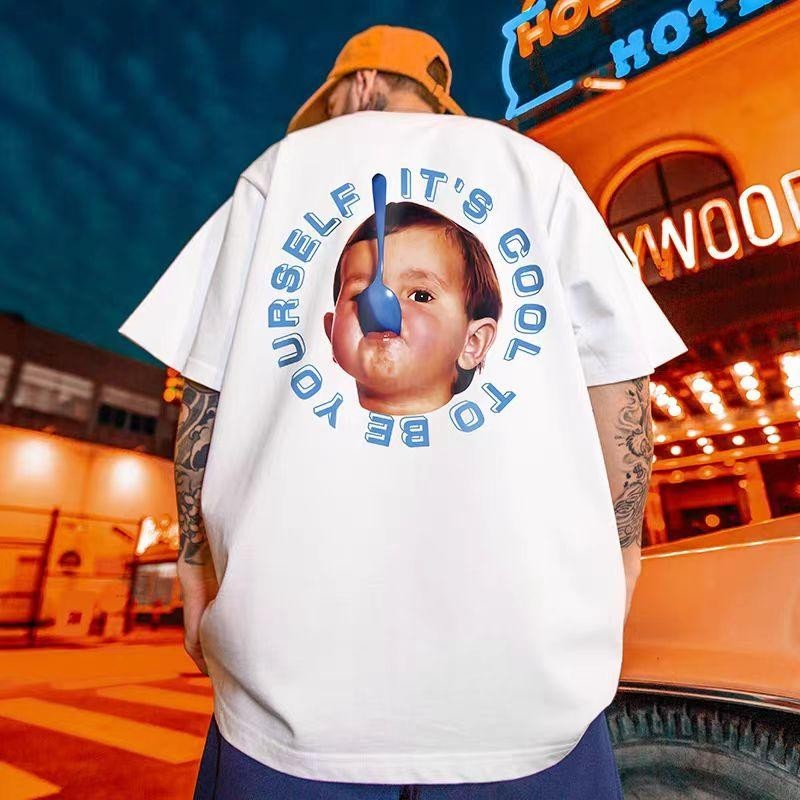 Basi เสื้อยืด oversize unisex สกรีนหน้าหลัง ลาย "YOURSELF-DB" หน้าเด็กเกรียนๆ คอตตอน100% ใส่สบาย แนวเกาหลี ฮิปฮอปเท่ๆ
