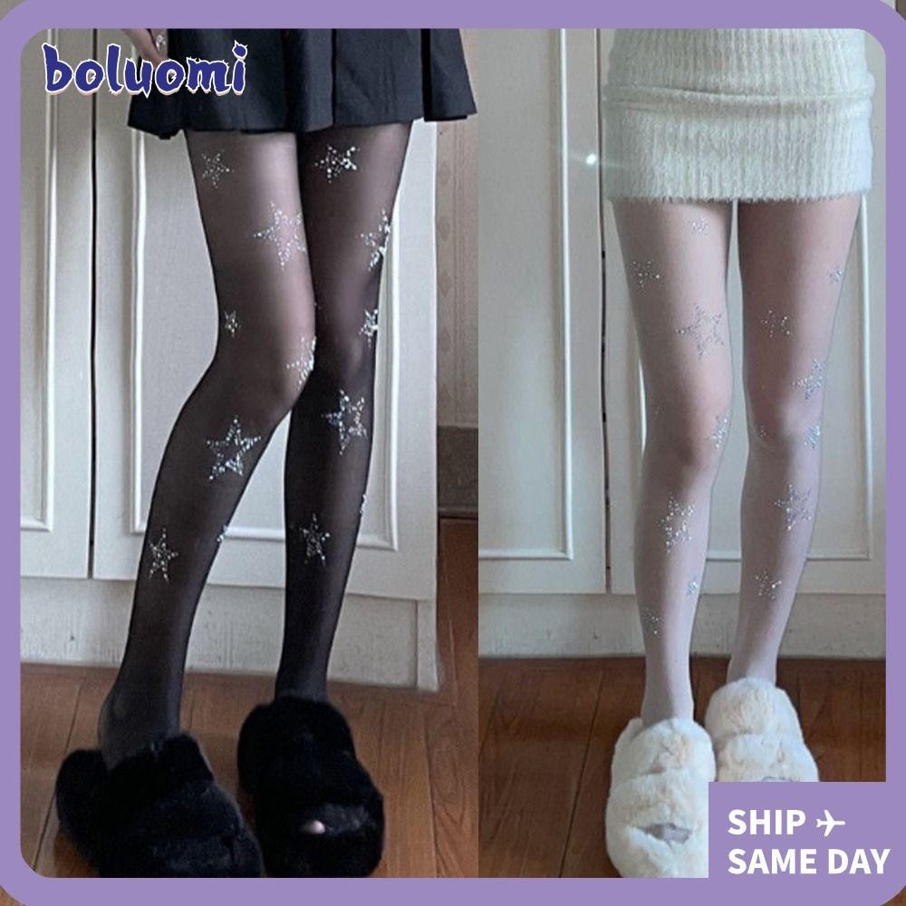 Bolumi Diamond Star ถุงน่อง, Breathable สีดําต้นขาสูงถุงน่อง,การออกแบบ Rhinestone Y2K สไตล์ความยืดหยุ่นสูง Rhinestone Pantyhose ผู้หญิงผู้ชาย