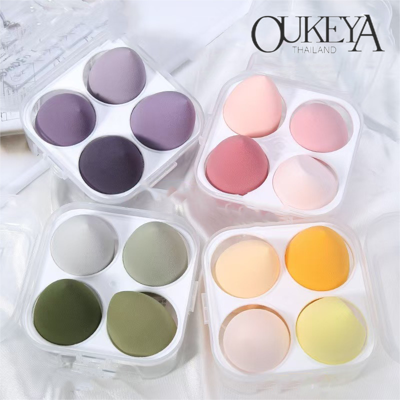 OUKEYA ชุดสุดคุ้ม 1 กล่อง / 4 พัฟฟองน้ำแต่งหน้า นุ่มพิเศษ ทรงรีและทรงหยดน้ำ สำหรับแต่งหน้าเปียกและแห้ง