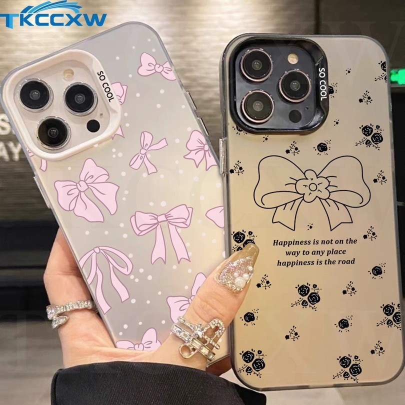 สีชมพูและสีดําbowknot Frostedเคสโทรศัพท์สําหรับOPPO A57 A77 A77S F5 F7 F9 F11 Pro F1Sค้นหาX7 X6 X5 Pro X7 Ultraกรณีพรีเมี่ยมกันกระแทกปกหลัง