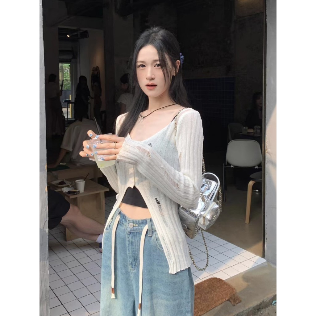 Mini shopพร้อมส่ง(MT725)3สีเสื้อถักไหมพรมแขนยาว คอวี รูปที่ 3