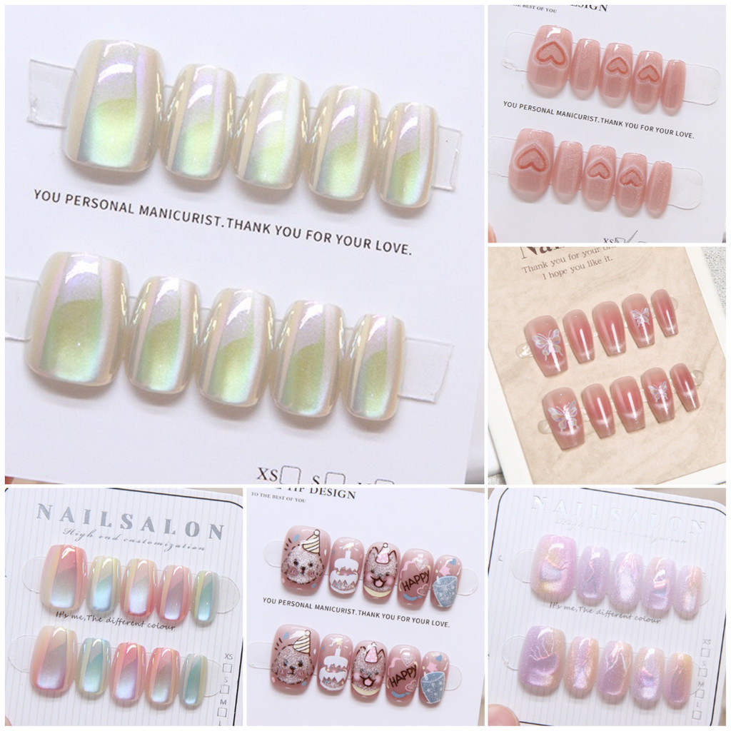 10 ชิ้นแฮนด์เมดสวมใส่เล็บที่ถอดออกได้ไล่โทนสีสวมใส่เล็บ M-02-M025