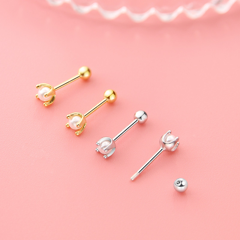S925 เงินสเตอร์ลิง Four Clawed Pearl Stud ต่างหูสําหรับผู้หญิงชุดต่างหูเจาะสําหรับเด็กต่างหูเงินชุดทุกวันสไตล์หวานอุปกรณ์เสริมเครื่องประดับ