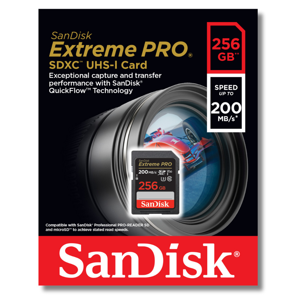 SANDISK ExtremePro SDXC 256GB (200MB/s R, 140MB/s W)U3, C10, V30, UHS-I memory card กล้อง SDcard แท้