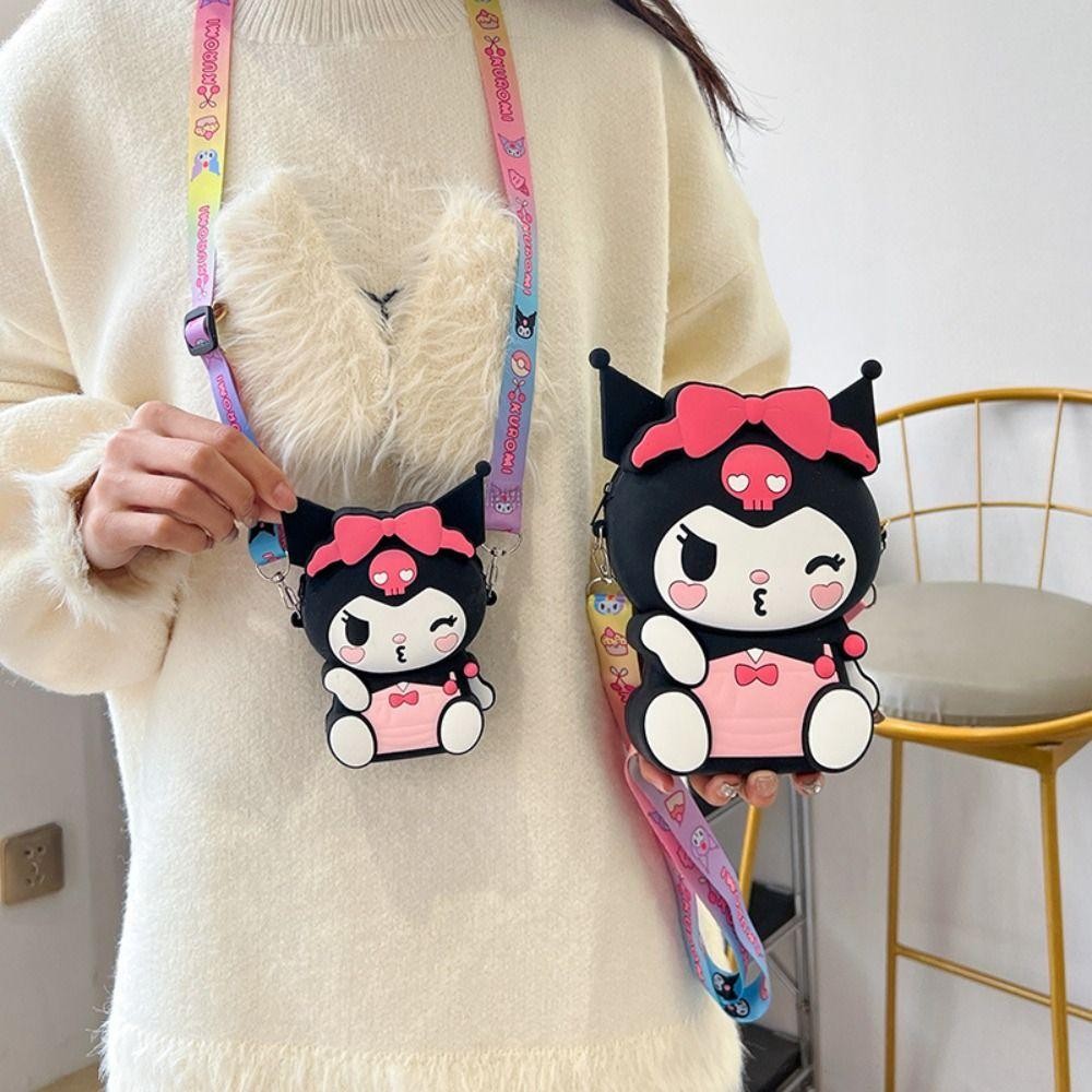 Flashsky Kuromi Silicon Bag,มัลติฟังก์ชั่นY2Kการ์ตูนกระเป๋าใส่เหรียญ,น่ารักซิปกระเป๋าสตางค์ผู้ถือบัตรKuromi Crossbody Bagสุภาพสตรี
