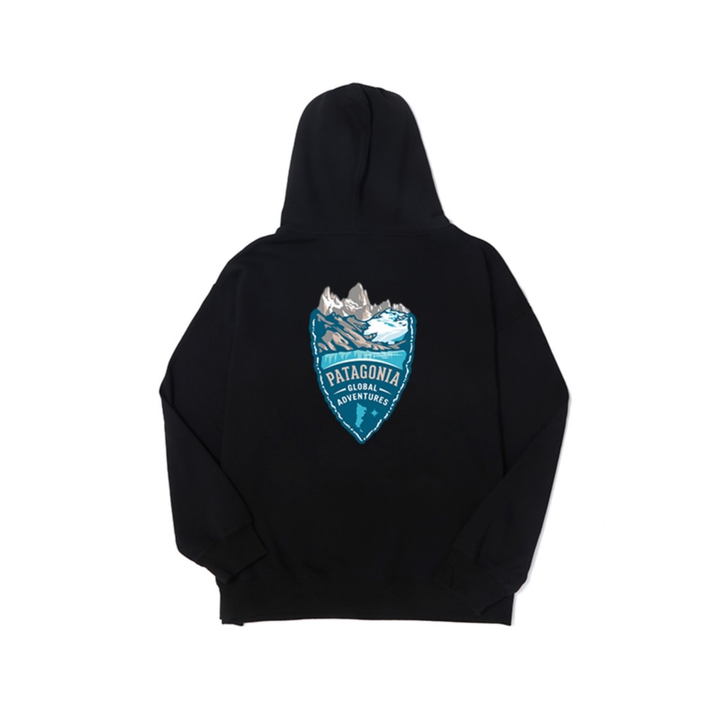 Patagonia PATAGONIA Shield Mountain พิมพ์ผู้ชายผู้หญิงสไตล์ลําลองเสื้อสเวตเตอร์ผ้าฝ้ายแท้ Hoodie 082