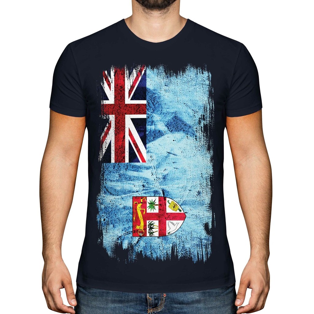 Fiji Grunge Flag Mens เสื้อยืด Tee Top Viti ฟุตบอล Fijian เสื้อ