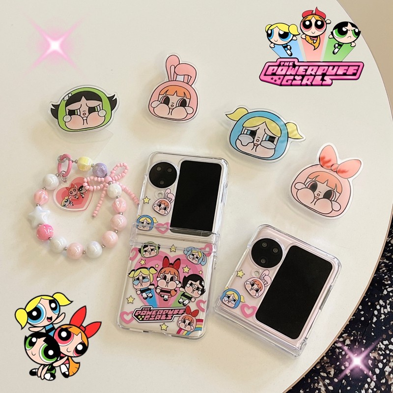 สําหรับ OPPO Find N3 Flip OPPO Find N2 Flip หน้าจอพับ Anti drop เคสโทรศัพท์การ์ตูนน่ารักร้องไห้เด็กบินตํารวจสามชิ้นชุด PC Hard Case สร้อยข้อมือจี้พร้อมขาตั้ง