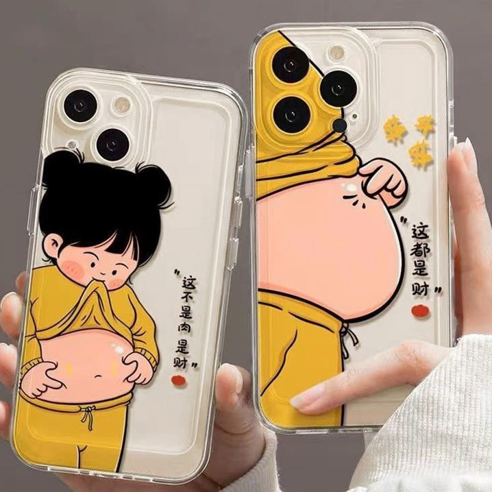 SAMSUNG น่ารักไขมันหน้าท้องนุ่มเคสโทรศัพท์สําหรับsamsung S23 FE S24 S23 Ultra S22 S21 Plus S21 S20 FEหมายเหตุ20 Ultraตลกไขมันมั่งคั่งรูปแบบกันกระแทกใสป้องกันซิลิโคน