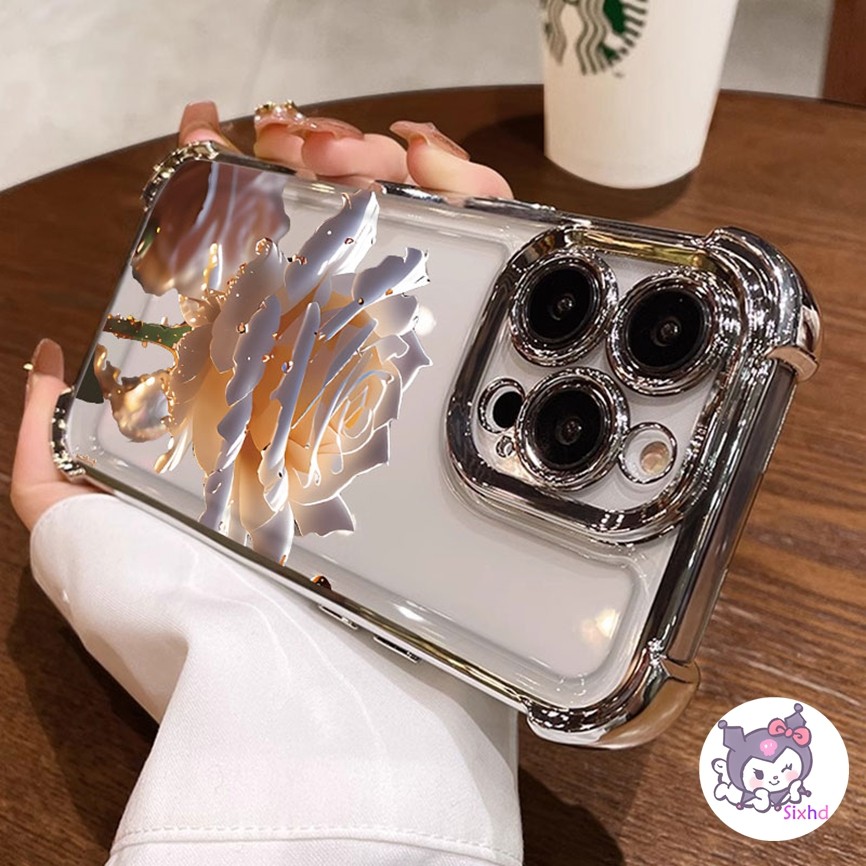 เข้ากันได้กับ IPhone 16 11 XR 15 14 13 12 Pro Max 7 8 Plus SE 2020 X Xs Max หรูหราสี่มุมถุงลมนิรภัยเลนส์ฟิล์มป้องกันกรณีสด Epiphyllum ขั้นสูงปกหลังพลาสติก